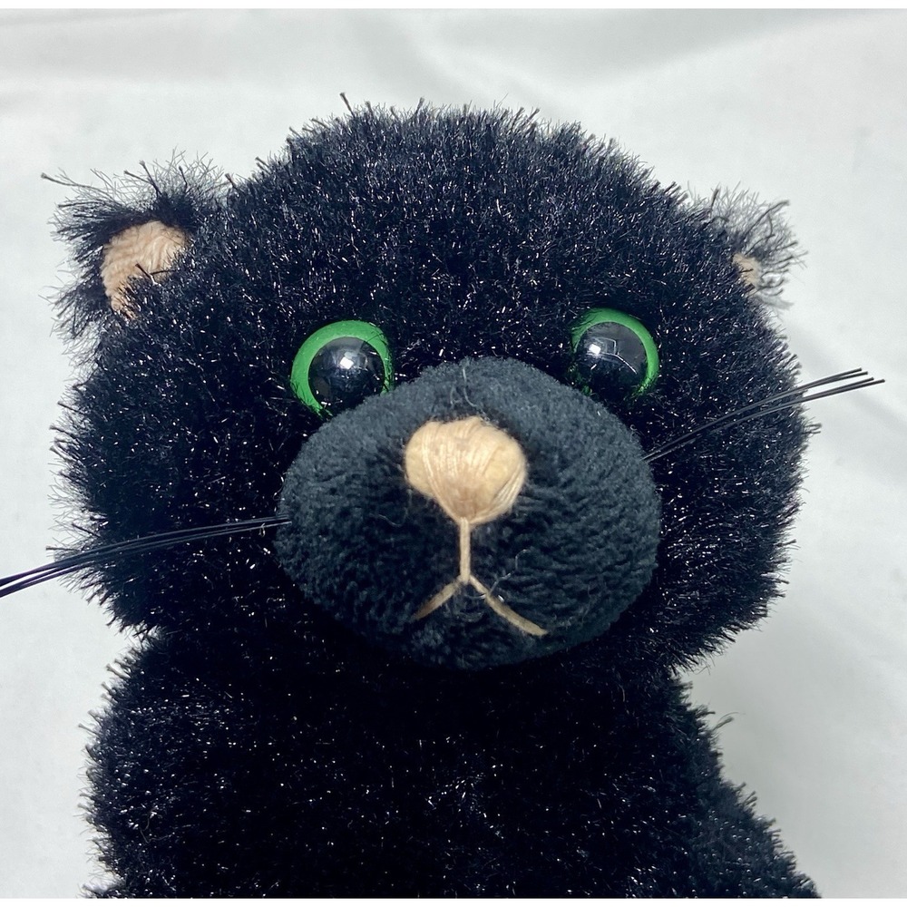 Ganz Webkinz BLACK CAT‎ HM135 Plush Stuffed Animal No Code Green Eyes
